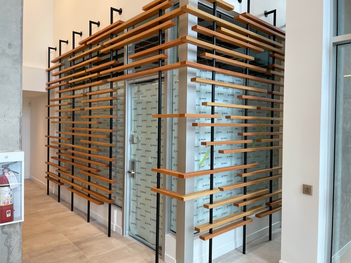 Commercial millwork installation in a modern business space