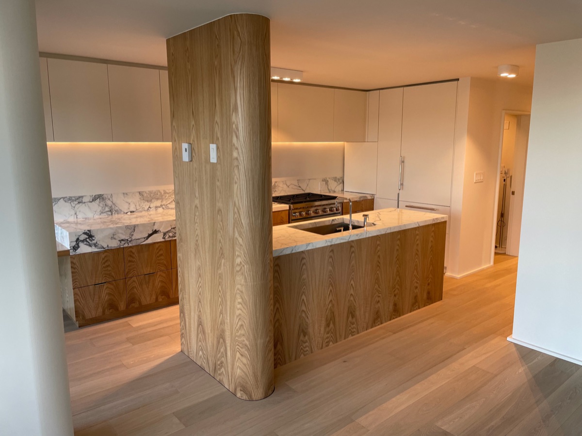 Custom veneer application showing natural wood grain finish
